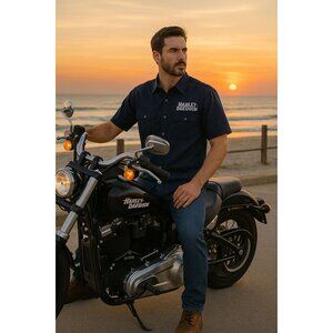 VTG Harley-Davidson Men Black Button Shirt L Biker Americana Normcore Streetwear